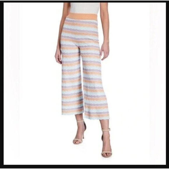 Alice + Olivia Womens Medium Basil Knit Striped Wide leg Multi Color Crop Pants - Picture 1 of 8